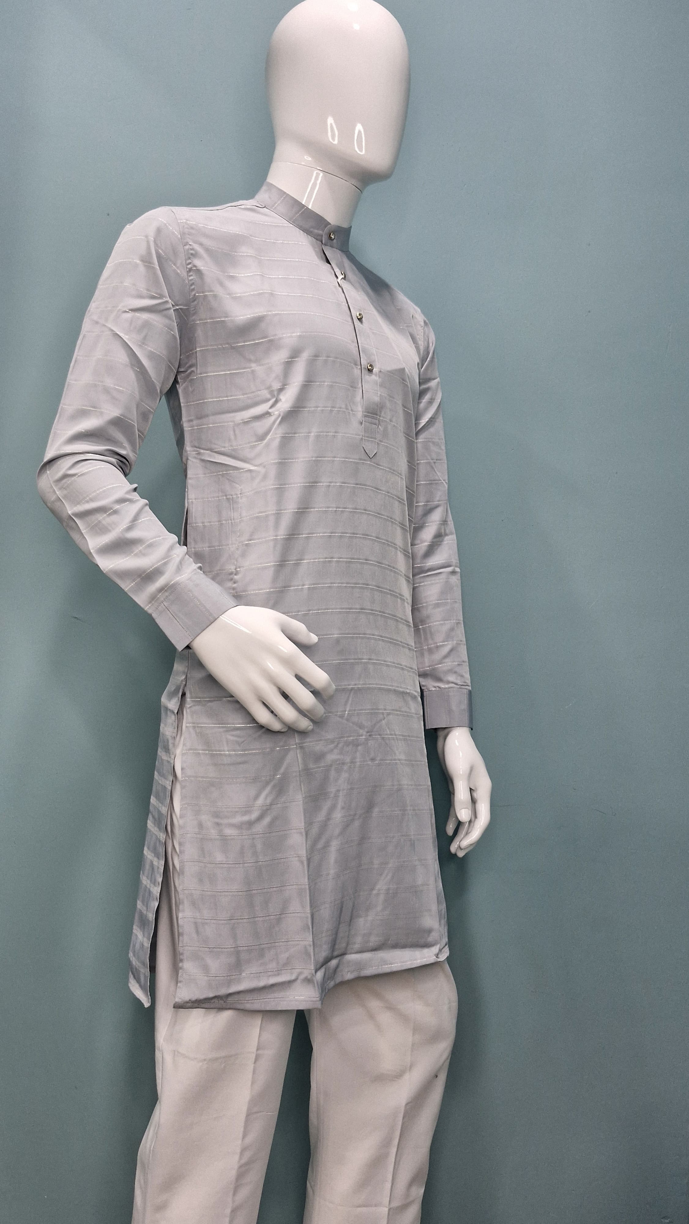Men's Premium Kurta with Metallic Pinstripes and Jewel Buttons(3210/50)