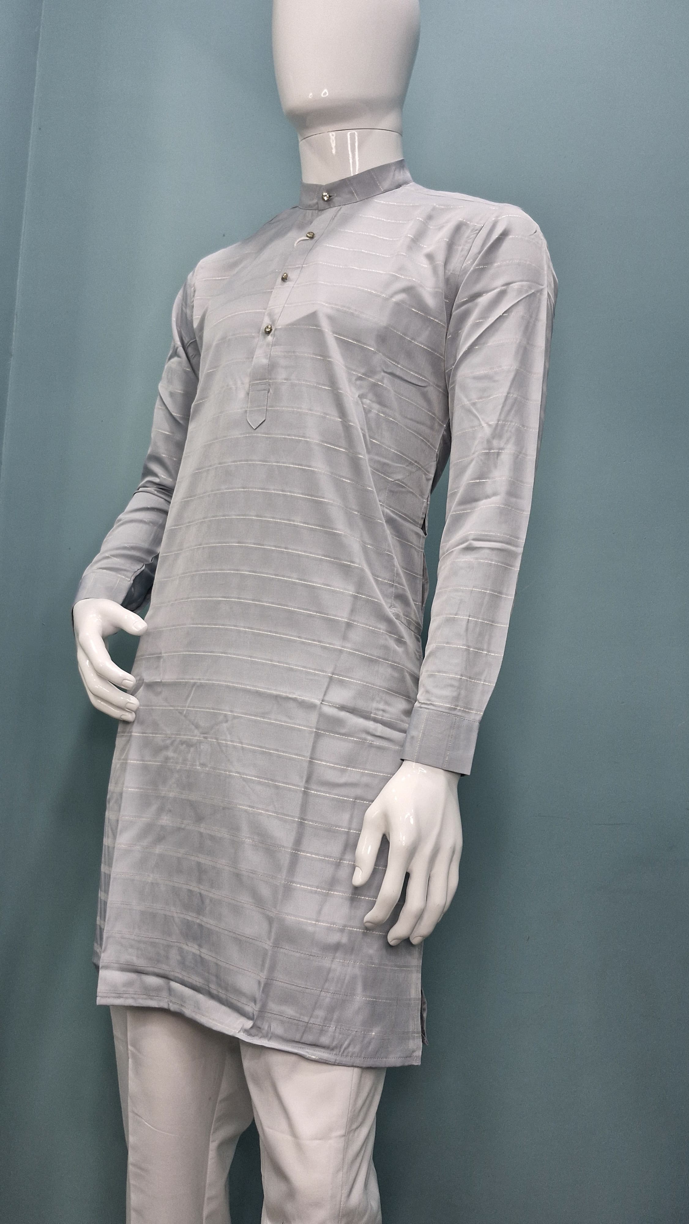 Men's Premium Kurta with Metallic Pinstripes and Jewel Buttons(3210/50)