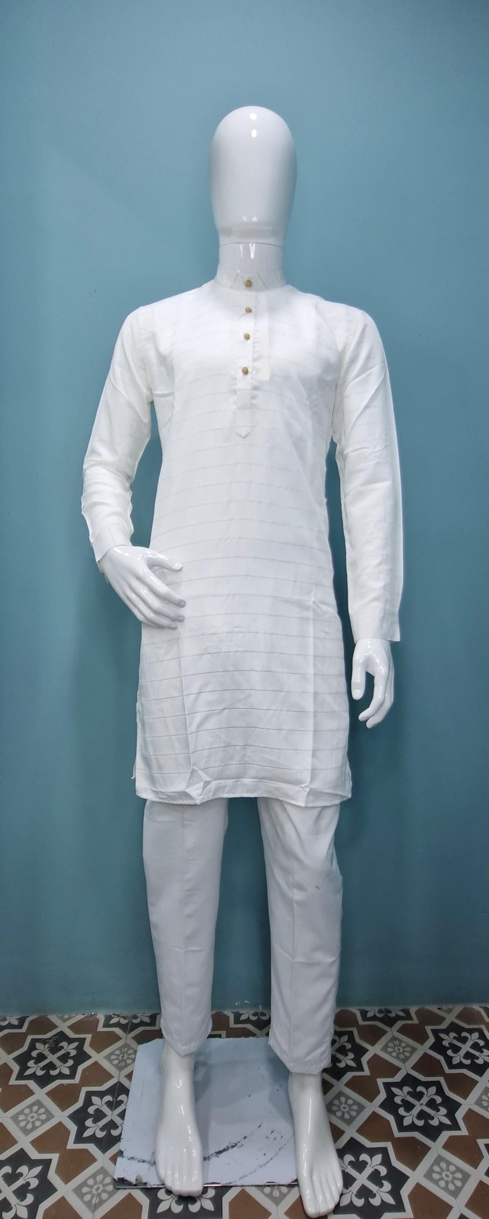 Men's Premium Kurta with Metallic Pinstripes and Jewel Buttons(3210/50)