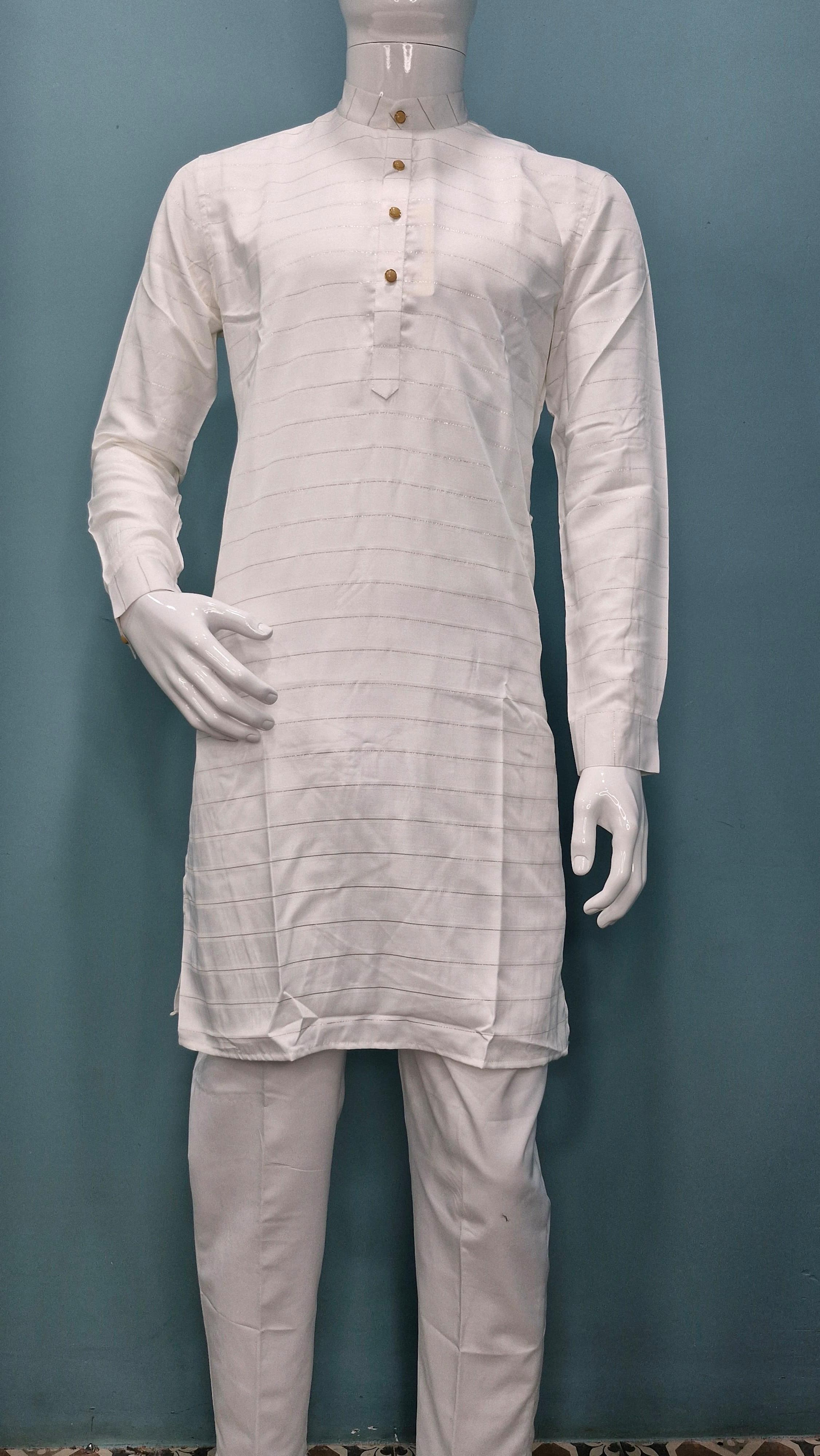Men's Premium Kurta with Metallic Pinstripes and Jewel Buttons(3210/50)