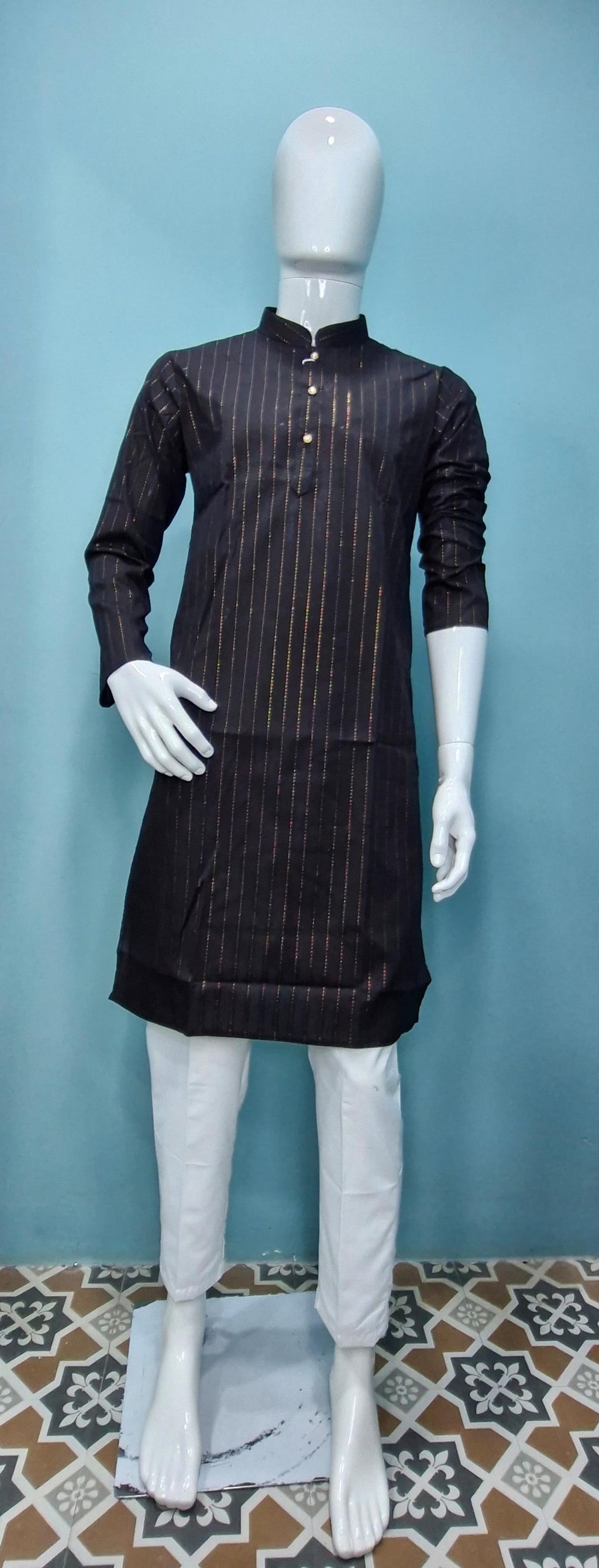 Men's Classic Kurta with Embroidered Pinstripes (1300)
