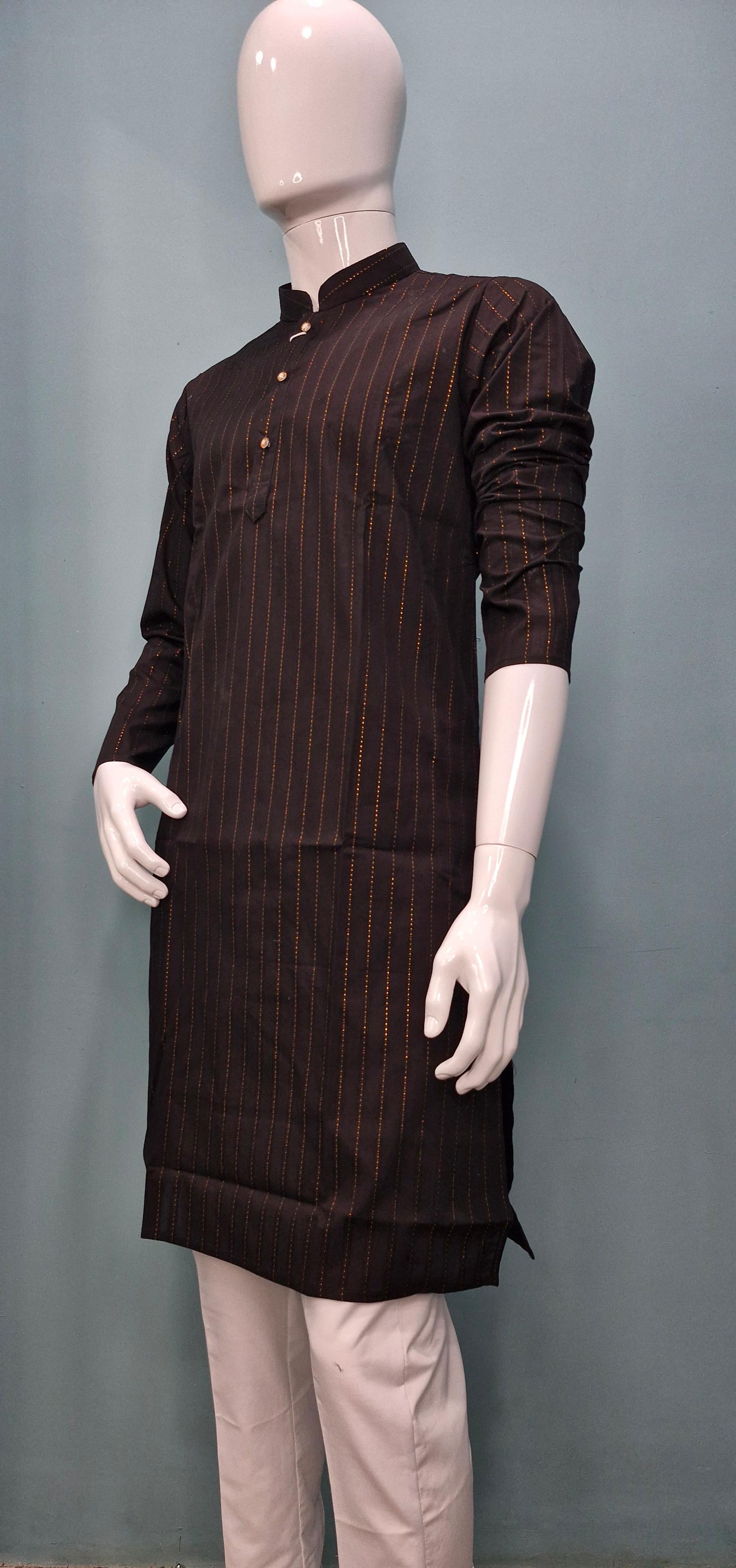 Men's Classic Kurta with Embroidered Pinstripes (1300)