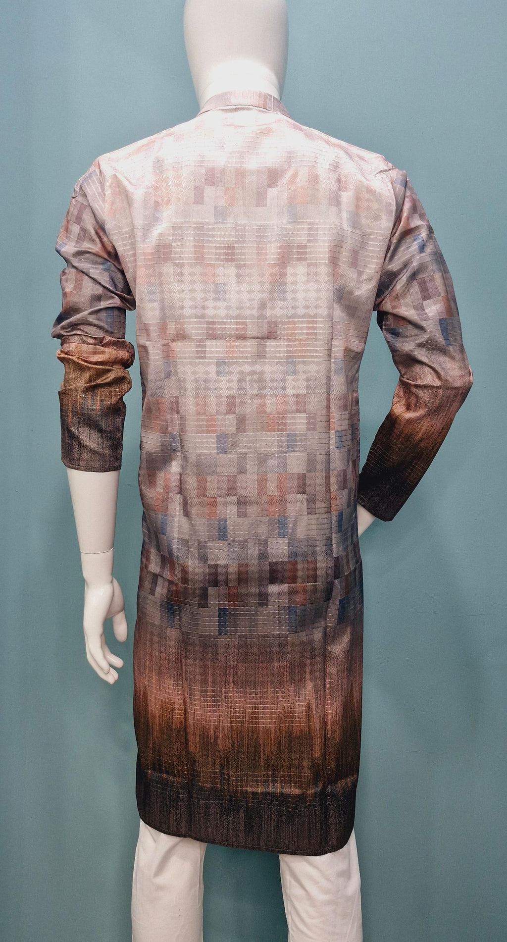 Men’s Jacquard Kurta with Subtle Pastel Check Pattern(2020)