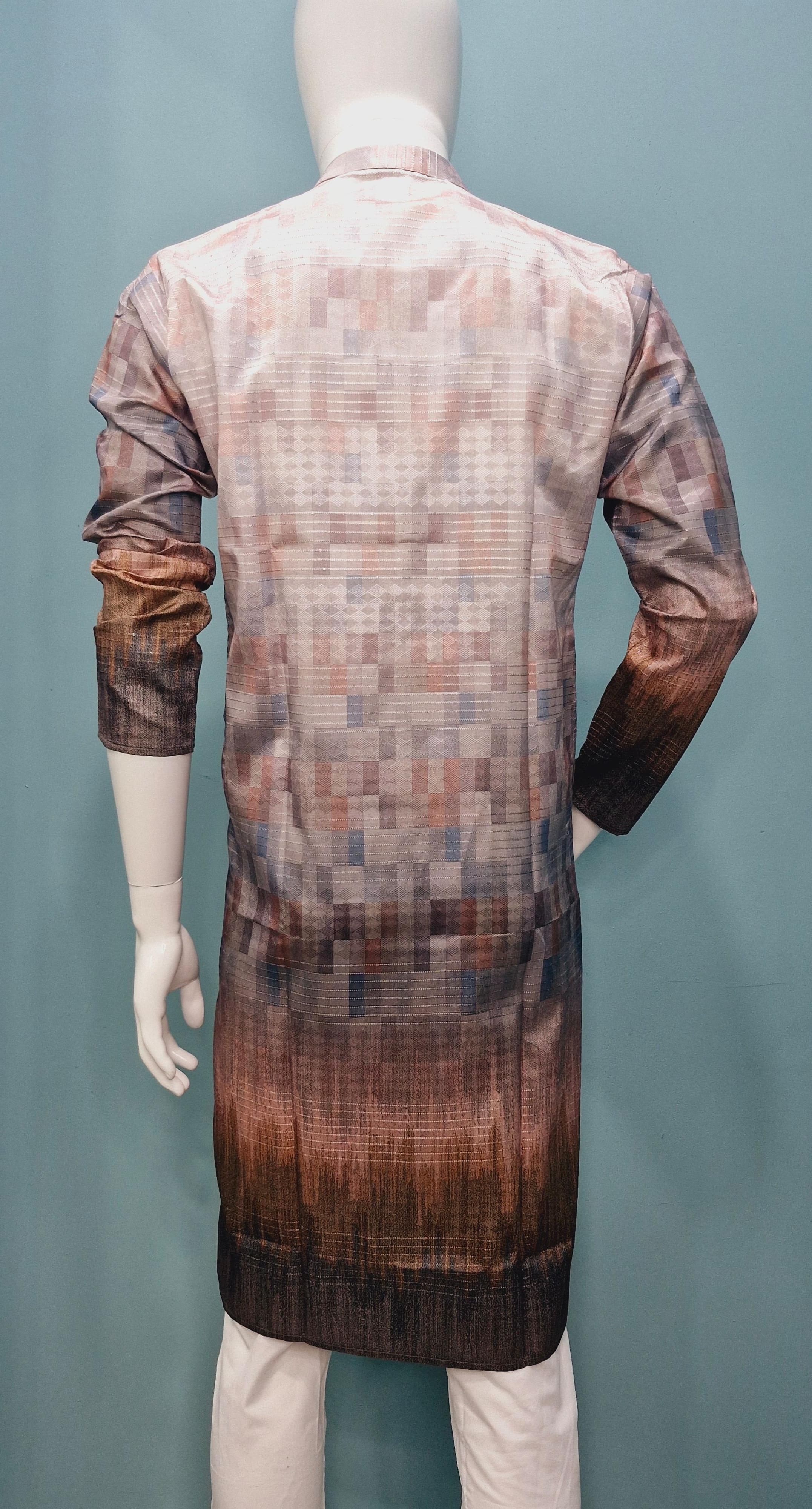 Men’s Jacquard Kurta with Subtle Pastel Check Pattern(2020)