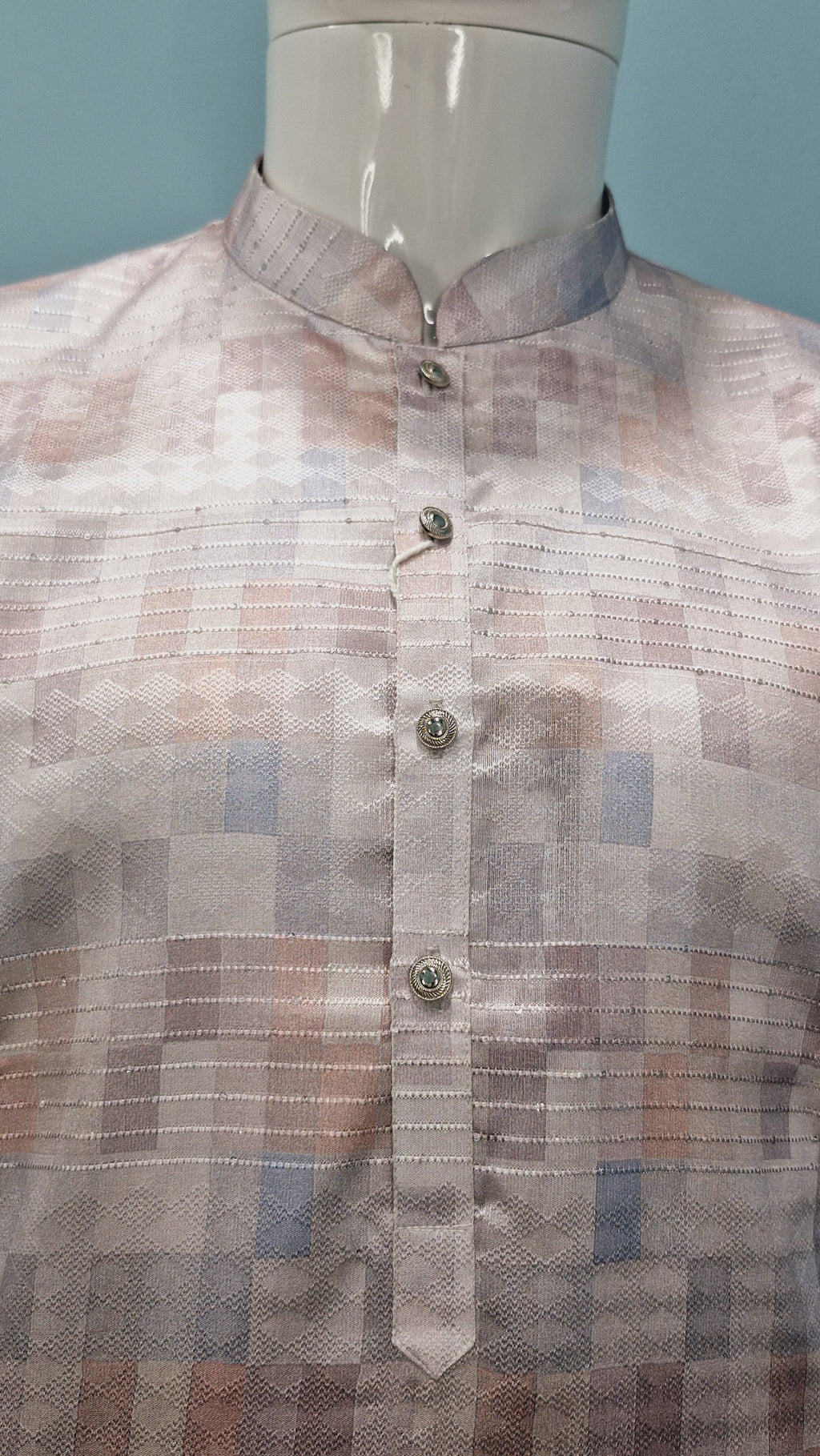Men’s Jacquard Kurta with Subtle Pastel Check Pattern(2020)