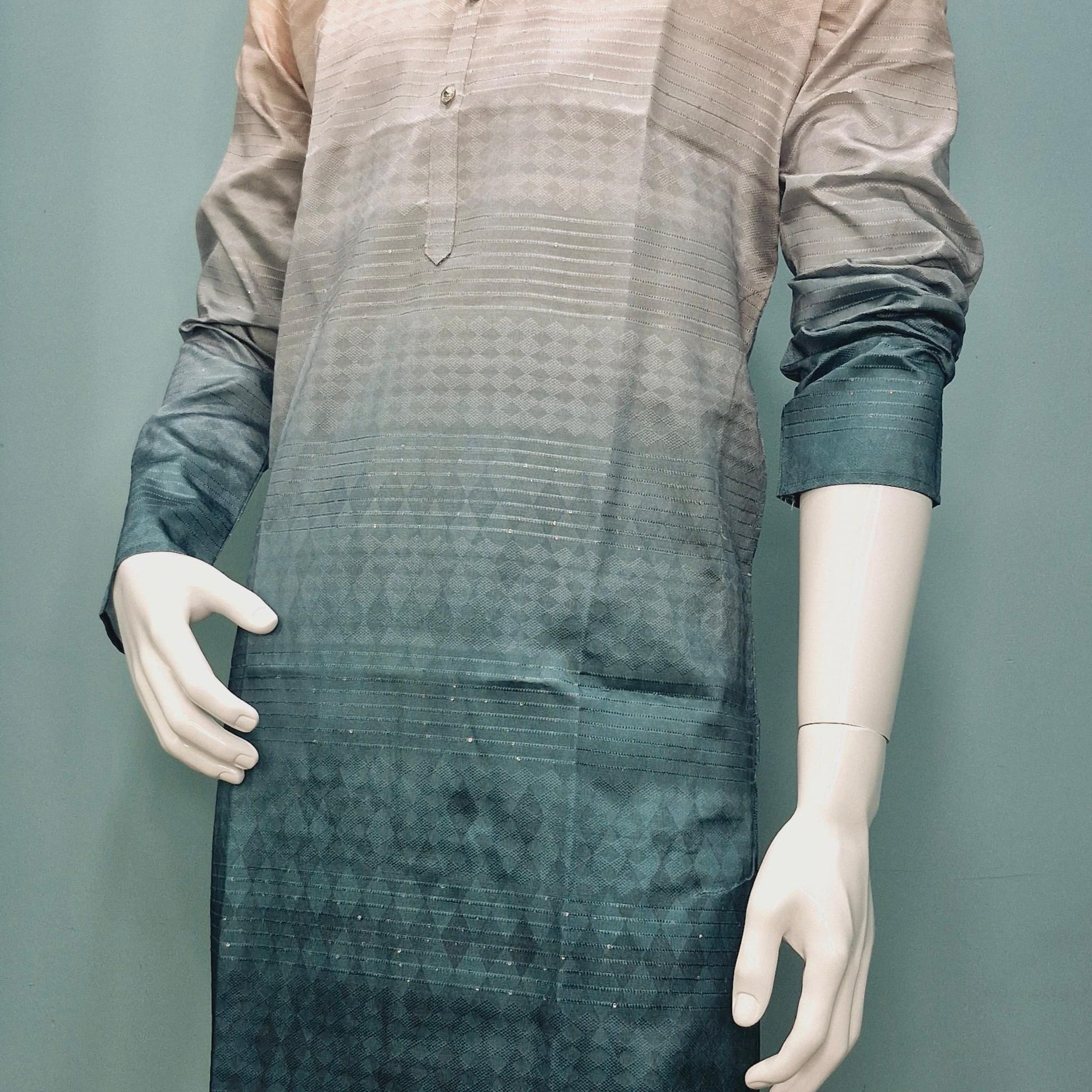 Men’s Midnight Teal Ombre Kurta – Royal Contrast with Warm Gold Collar | Luxe Indian Festive Wear(2020)