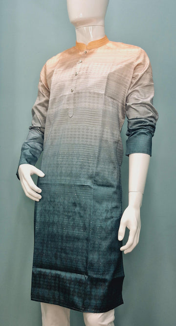 Men’s Midnight Teal Ombre Kurta – Royal Contrast with Warm Gold Collar | Luxe Indian Festive Wear(2020)