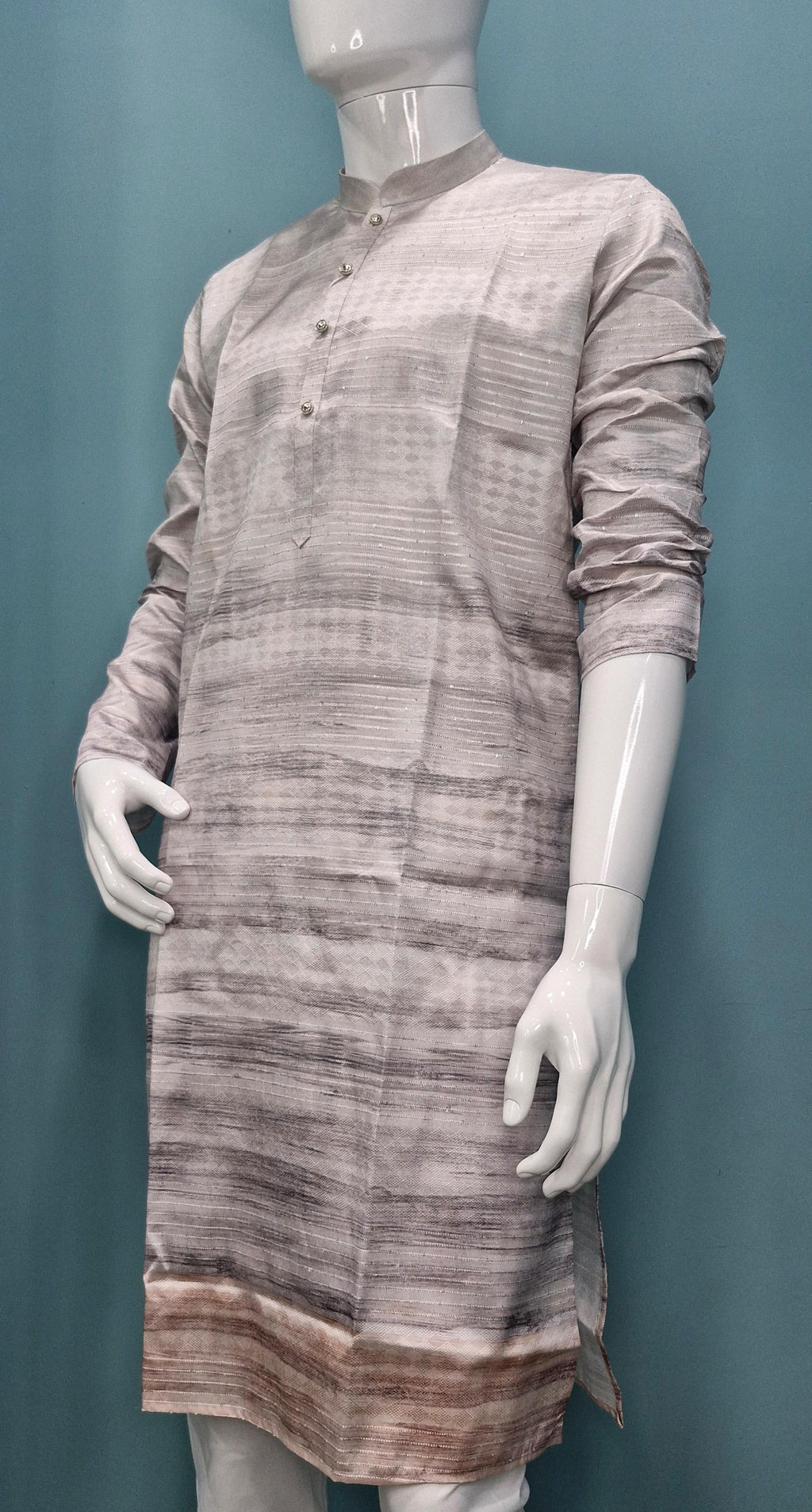 Men’s Rustic Ash Ombre Kurta – Minimalist Grey with Earth-Toned Edge | Subtle Yet Striking Ethnic Wear(2020)