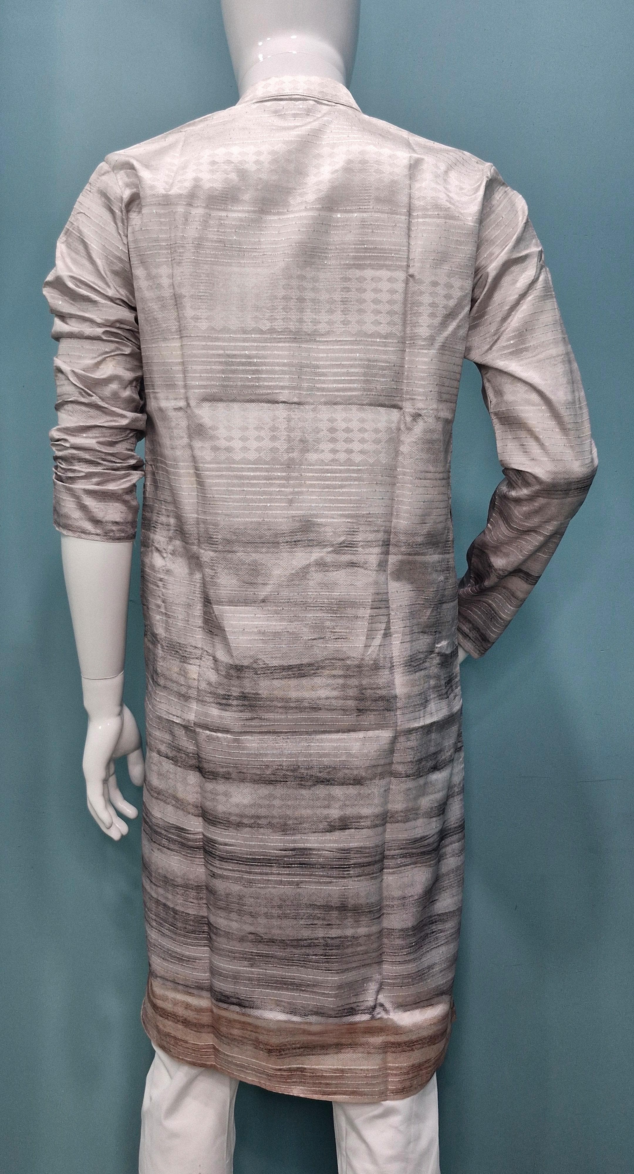 Men’s Rustic Ash Ombre Kurta – Minimalist Grey with Earth-Toned Edge | Subtle Yet Striking Ethnic Wear(2020)