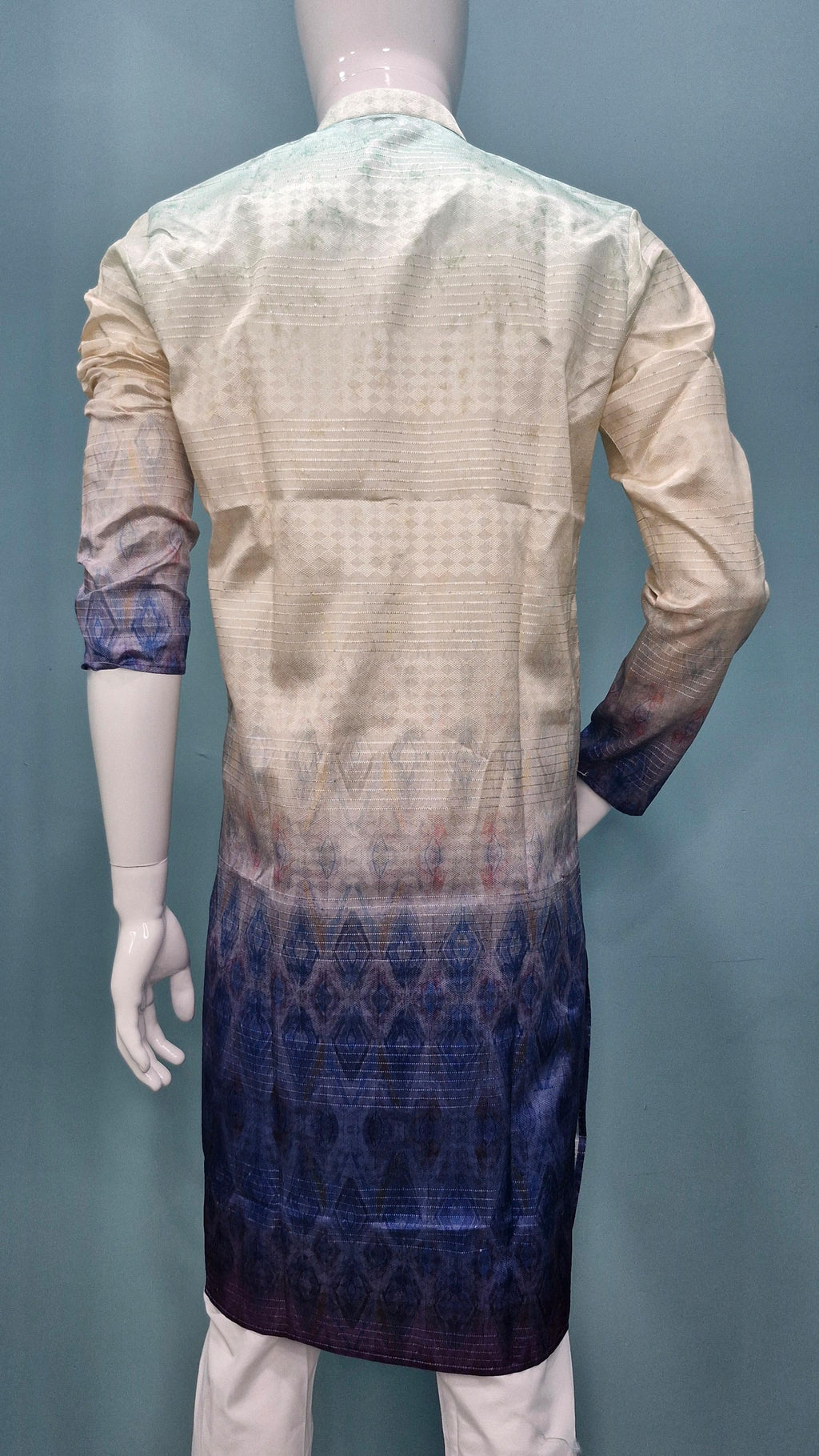 Men’s Ivory to Indigo Ombre Kurta with Geometric Ikat Pattern | Luxe Festive &amp; Fusion Wear(2020)