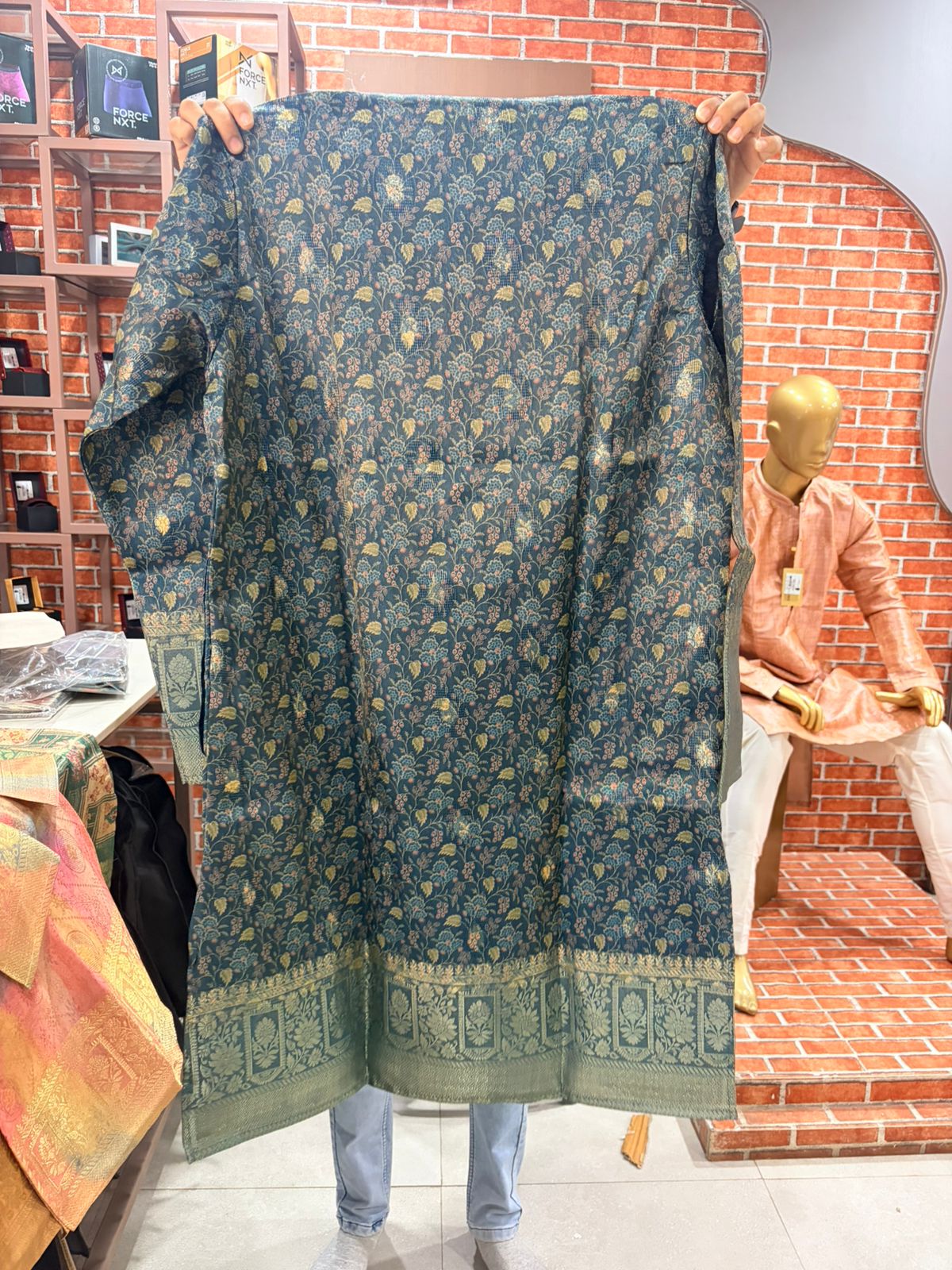 Multi-Color Grid Kurta with Zari Border