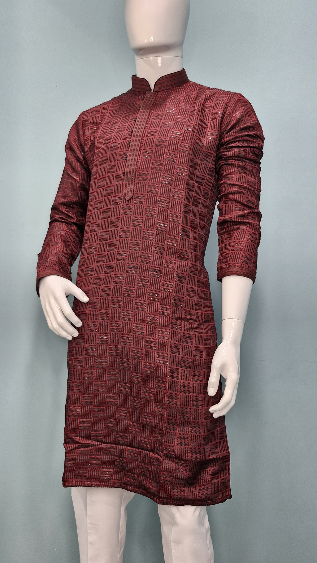 Maroon Textured Silk Blend Kurta Set (6038)