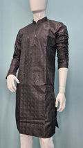Men's Black Embroidered Kurta with White Pajama Set (10088)