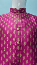 Men's Festive Banarasi Kurta – Magenta with Gold (Brocade Pattern)