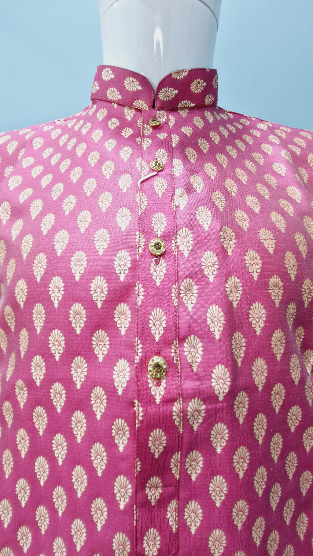 Men's Festive Banarasi Kurta – Magenta with Gold (Brocade Pattern)