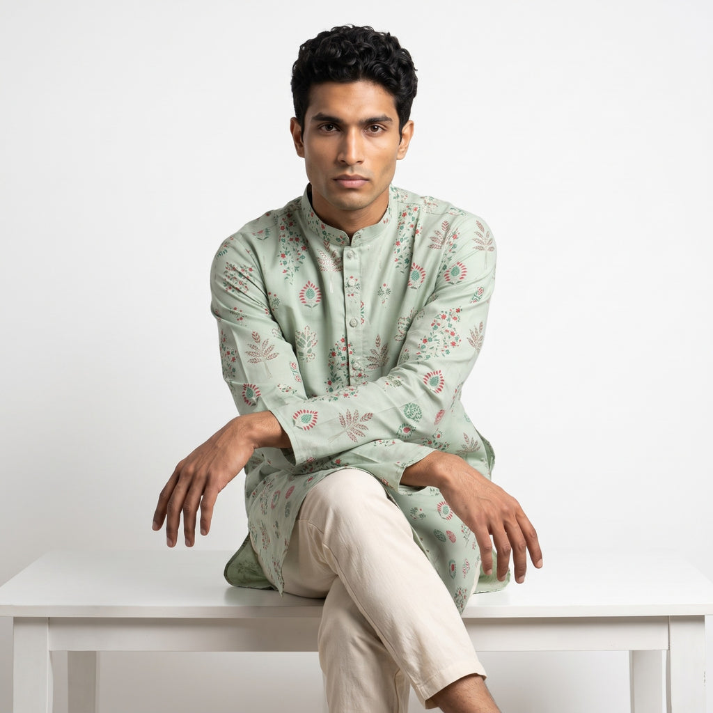 Pista Floral Print Kurta (4578)