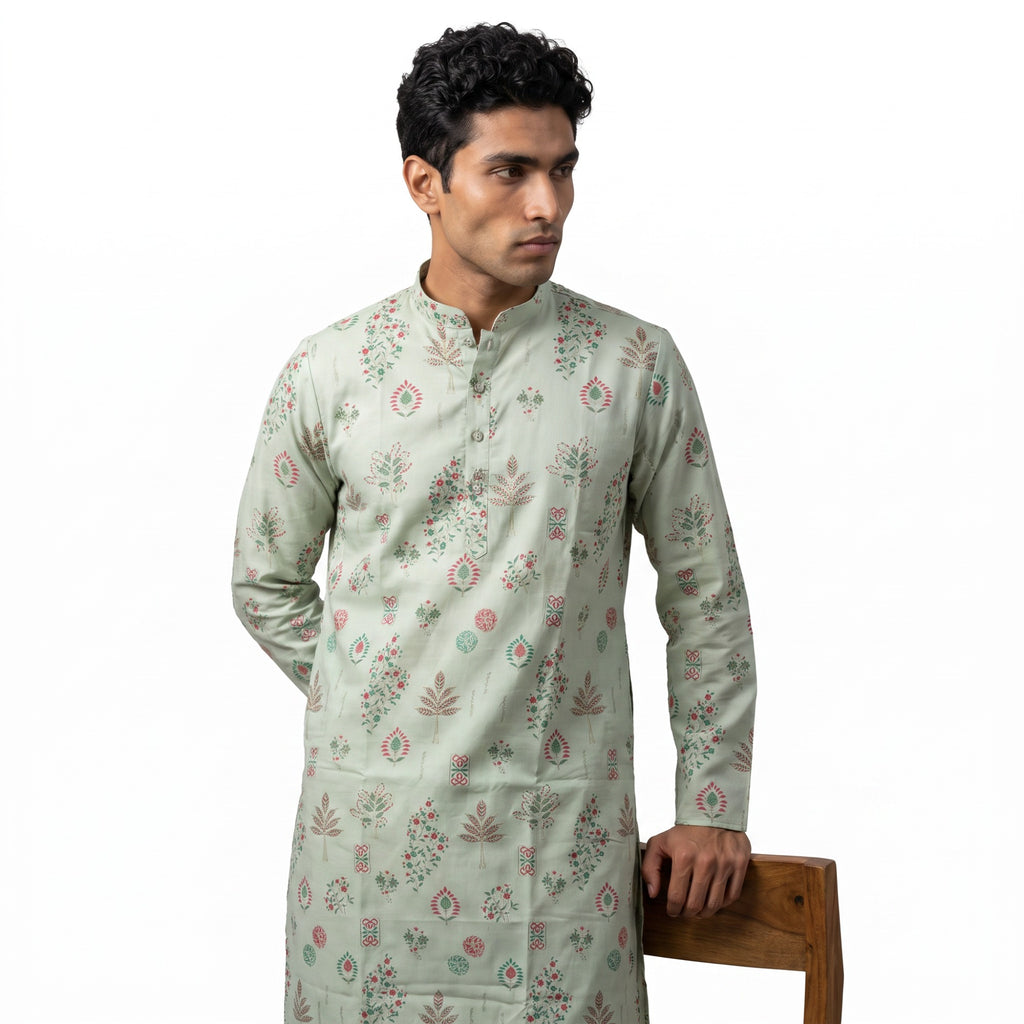 Pista Floral Print Kurta (4578)