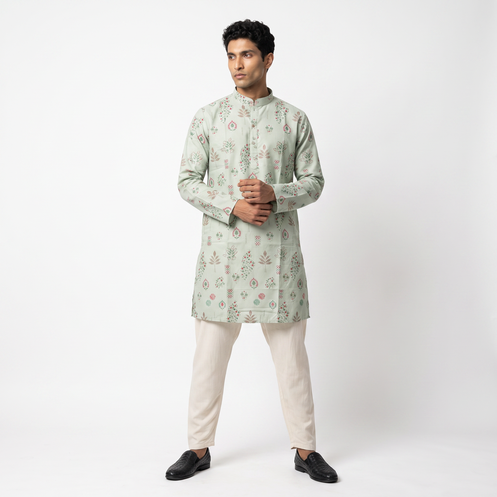 Pista Floral Print Kurta (4578)