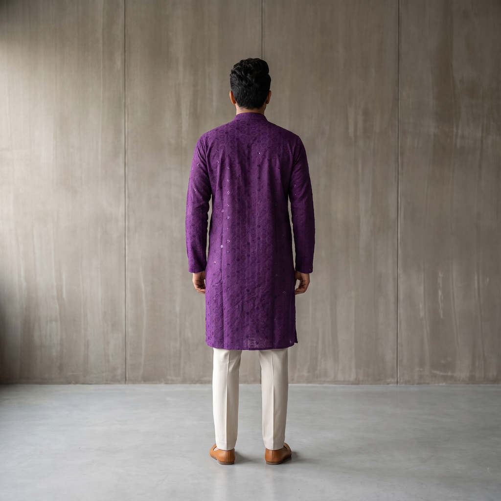 Royal Violet Mirror-Work Chikankari Kurta(70113)