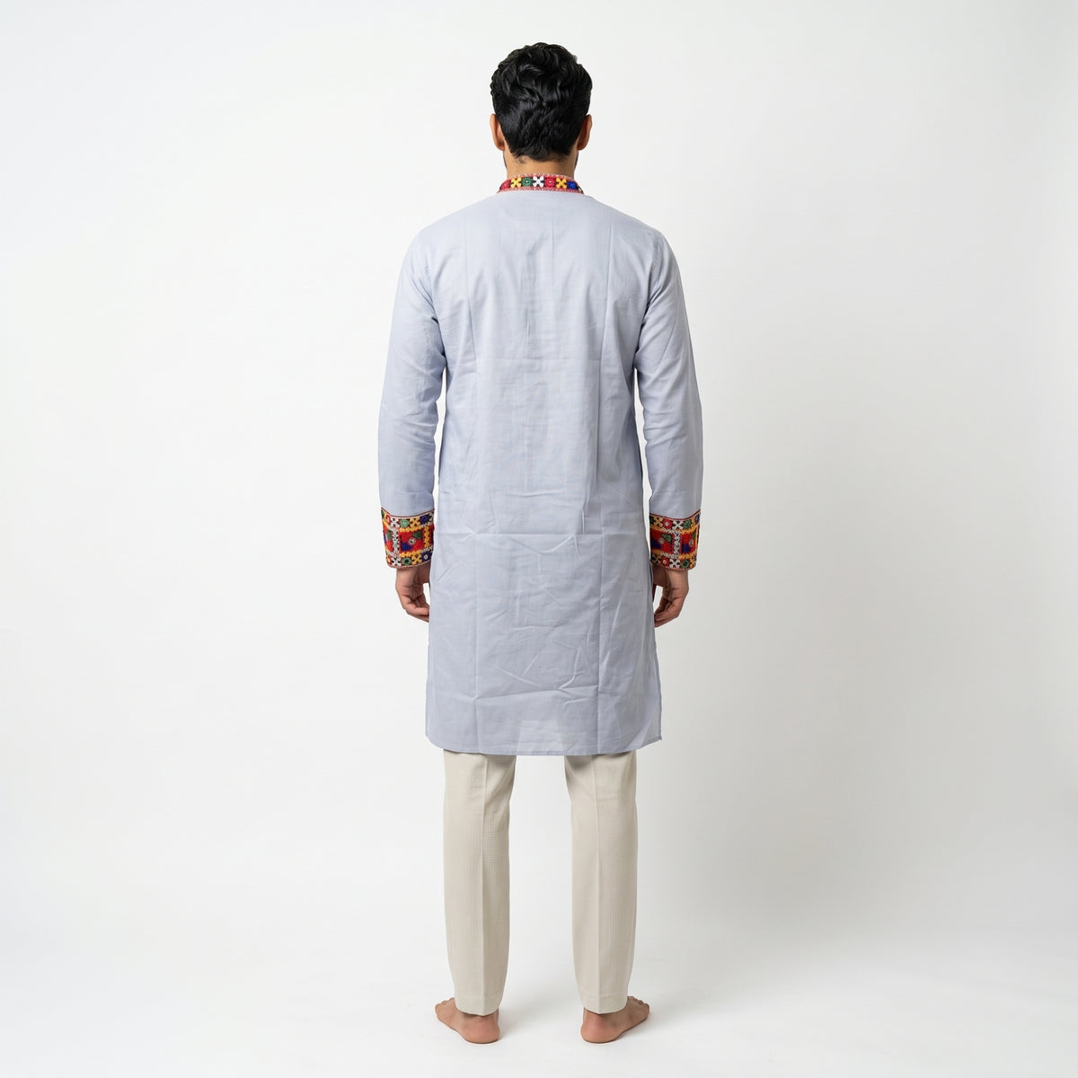 Men’s Light Purple Kutchi Embroidered Kurta (2878)