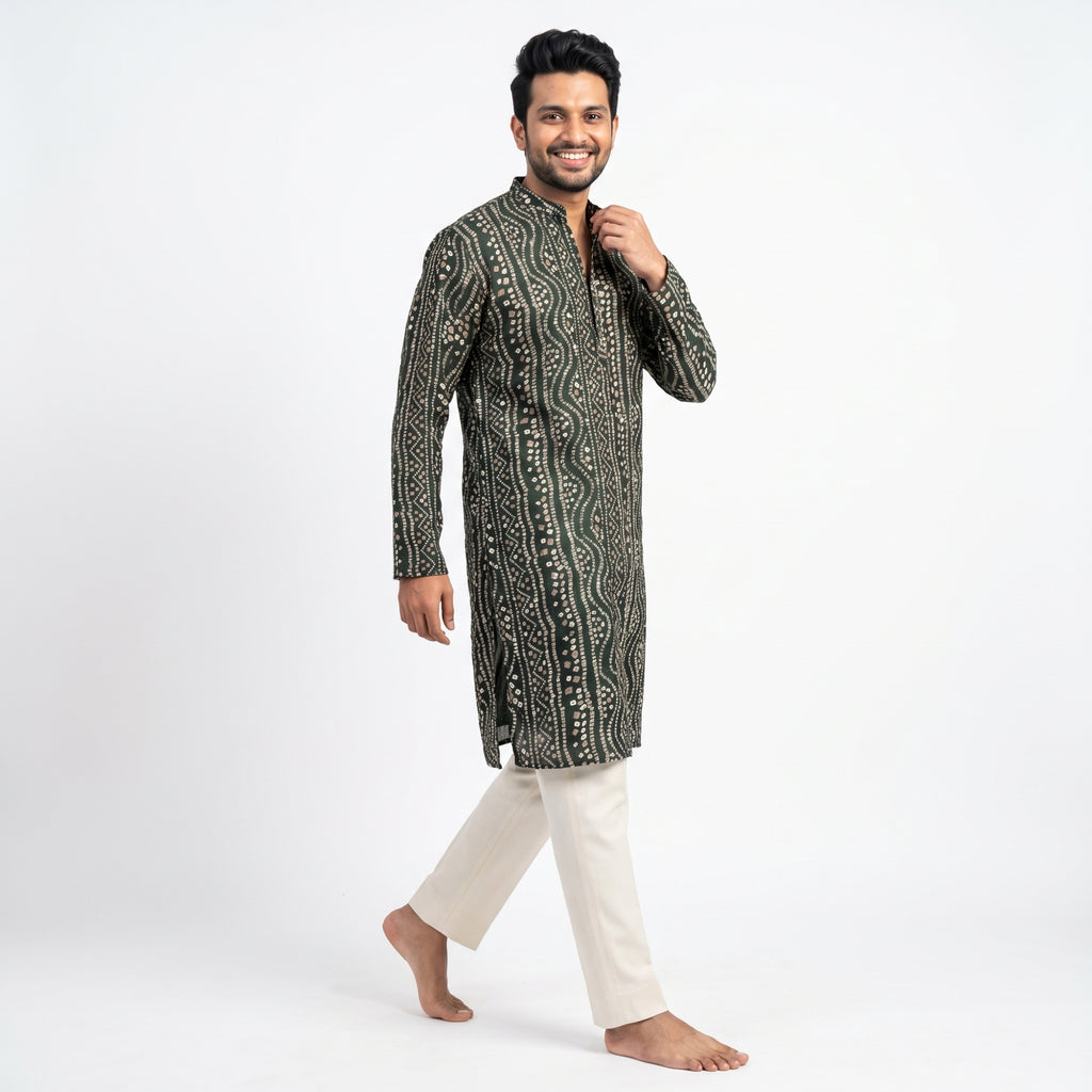 Bandhni Printed Kurta with Matching Dupatta Set for Men(52Dl)
