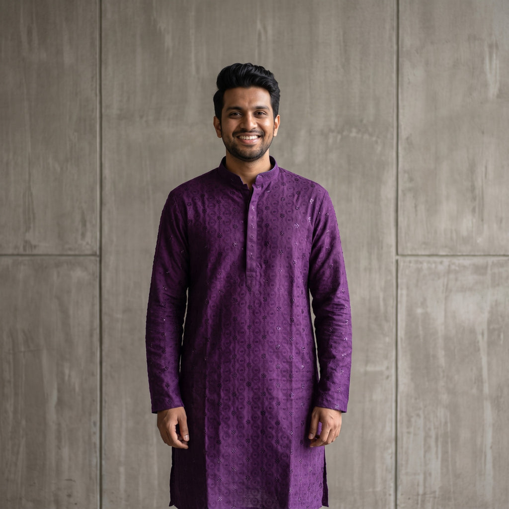 Royal Violet Mirror-Work Chikankari Kurta(70113)