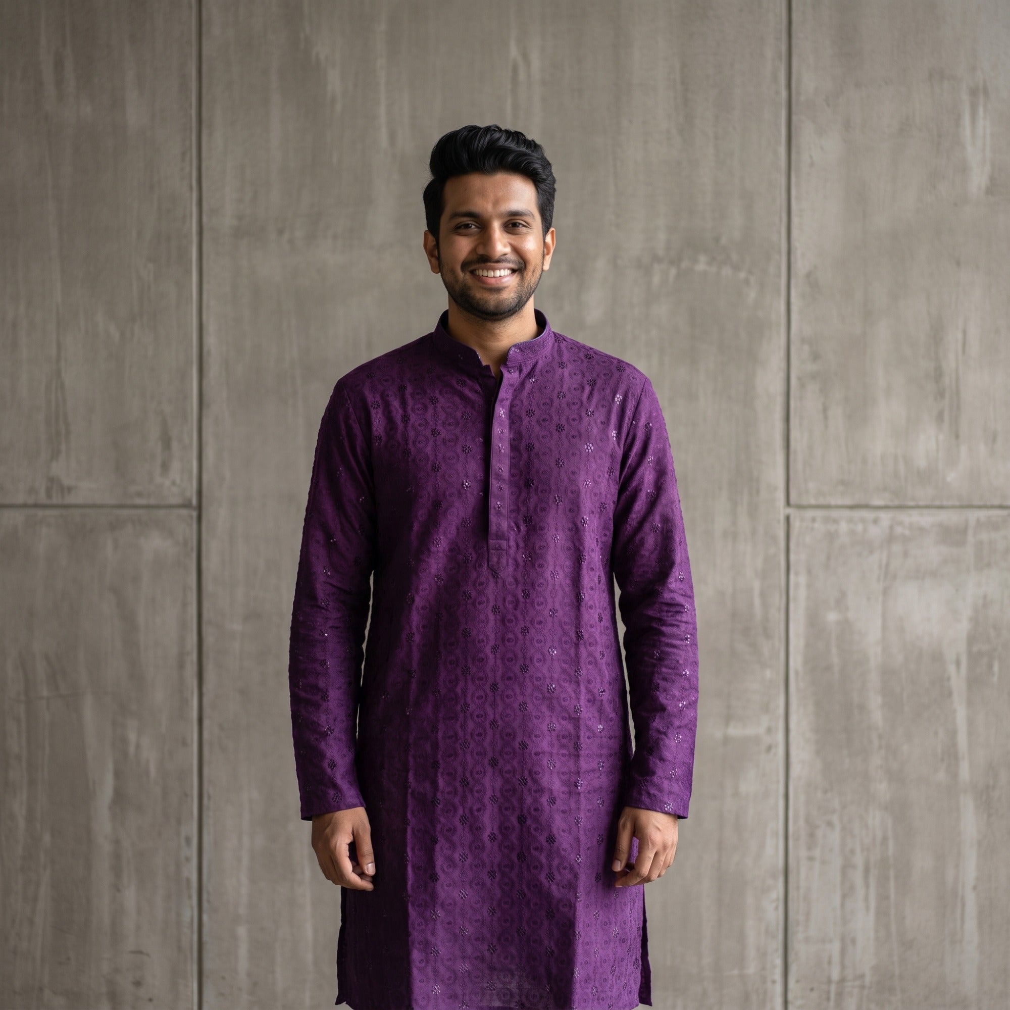 Royal Violet Mirror-Work Chikankari Kurta(70113)