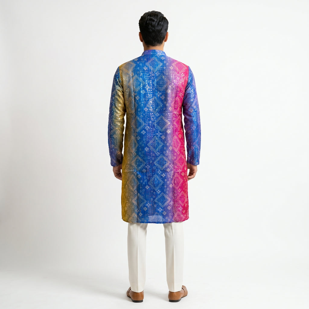 Royal Purple & Teal Printed Men's Kurta (10304)