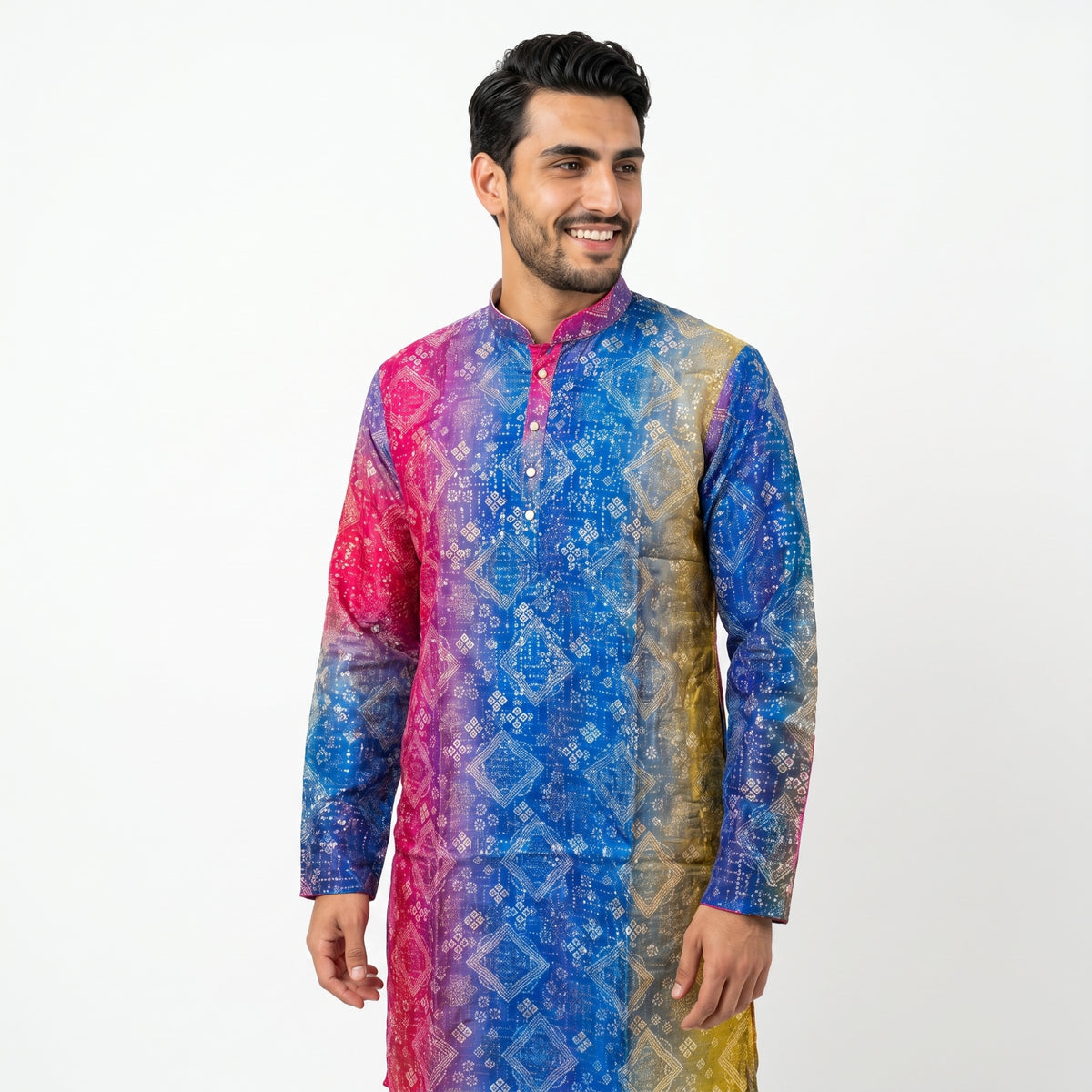 Royal Purple & Teal Printed Men's Kurta (10304)
