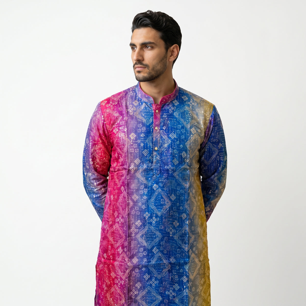 Royal Purple & Teal Printed Men's Kurta (10304)