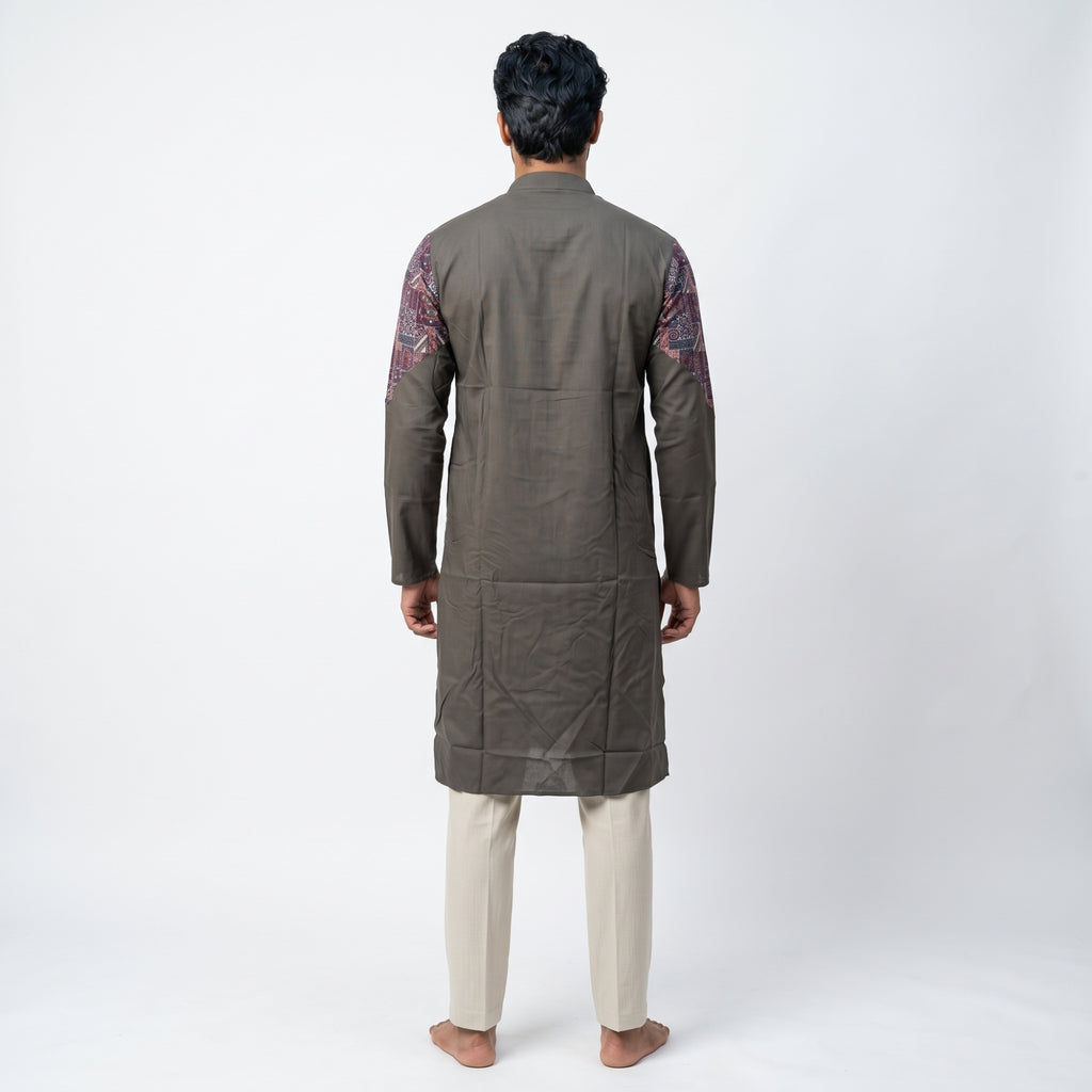 Brown Designer Printed Panel Kurta for Men(5053)