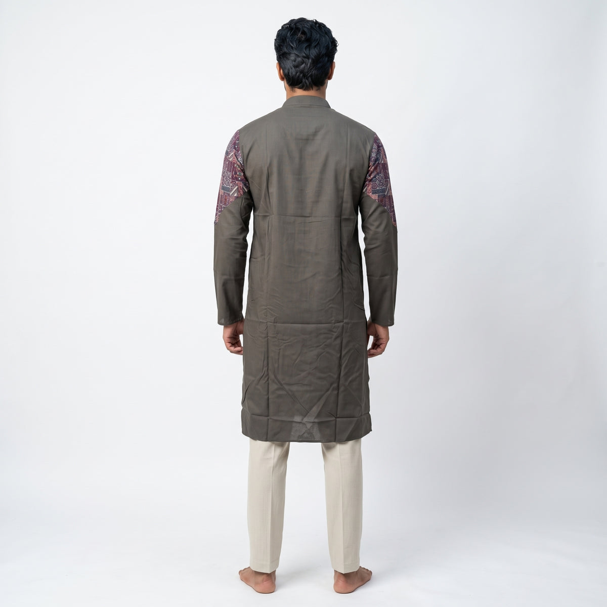 Brown Designer Printed Panel Kurta for Men(5053)
