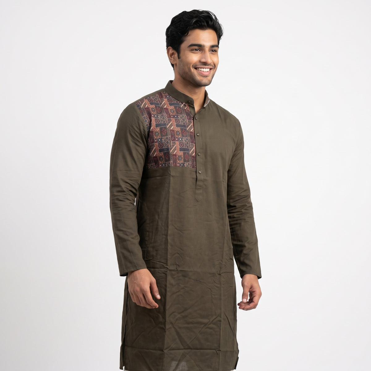 Brown Designer Printed Panel Kurta for Men(5053)