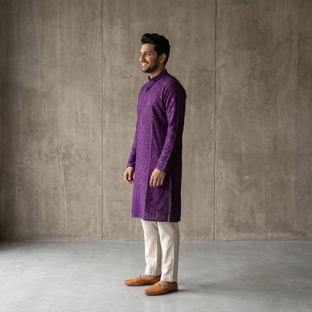 Royal Violet Mirror-Work Chikankari Kurta(70113)