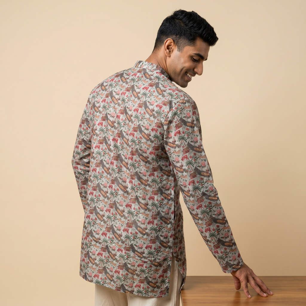 Men's Tropical Heritage Print Short Kurta (408)