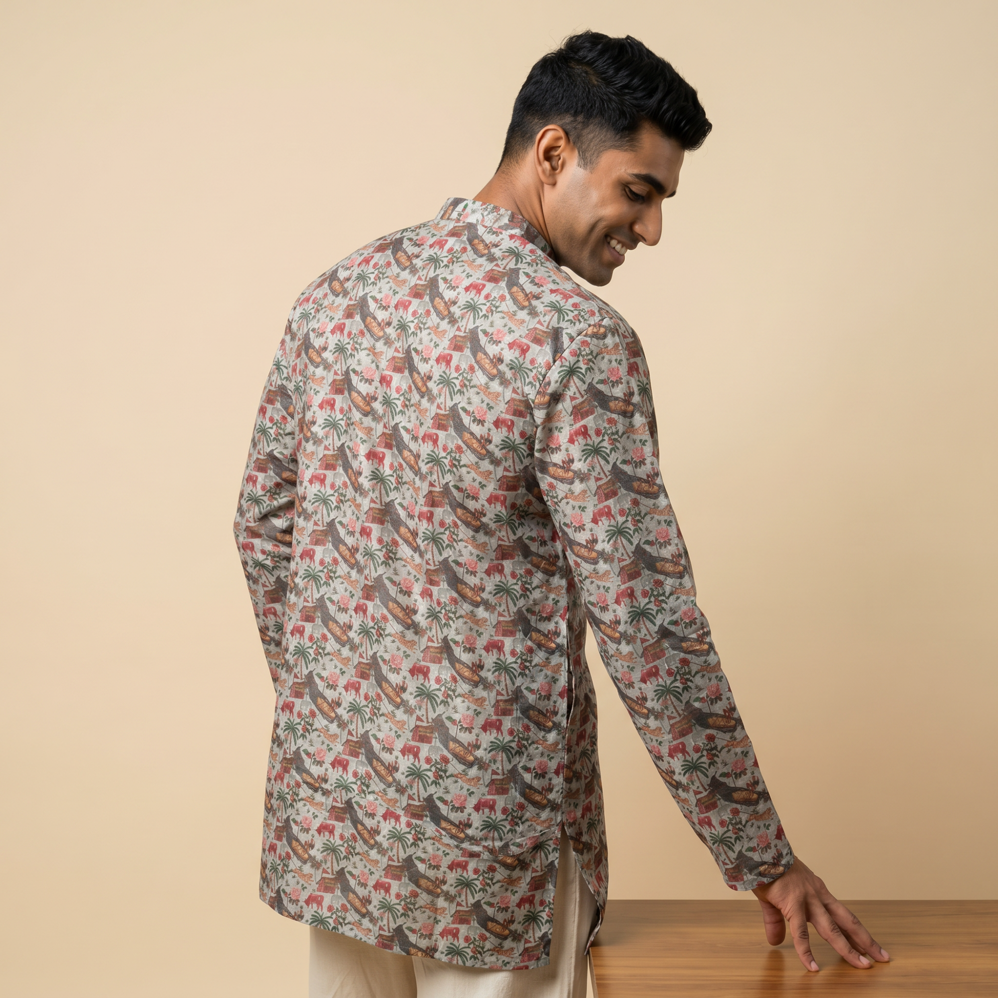 Men's Tropical Heritage Print Short Kurta (408)