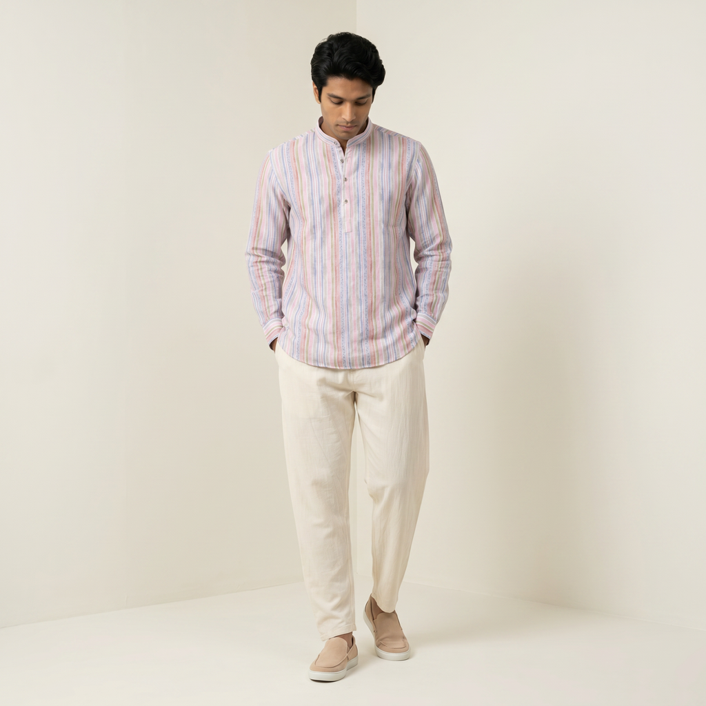 Men's Pastel Striped Short Kurta (334)
