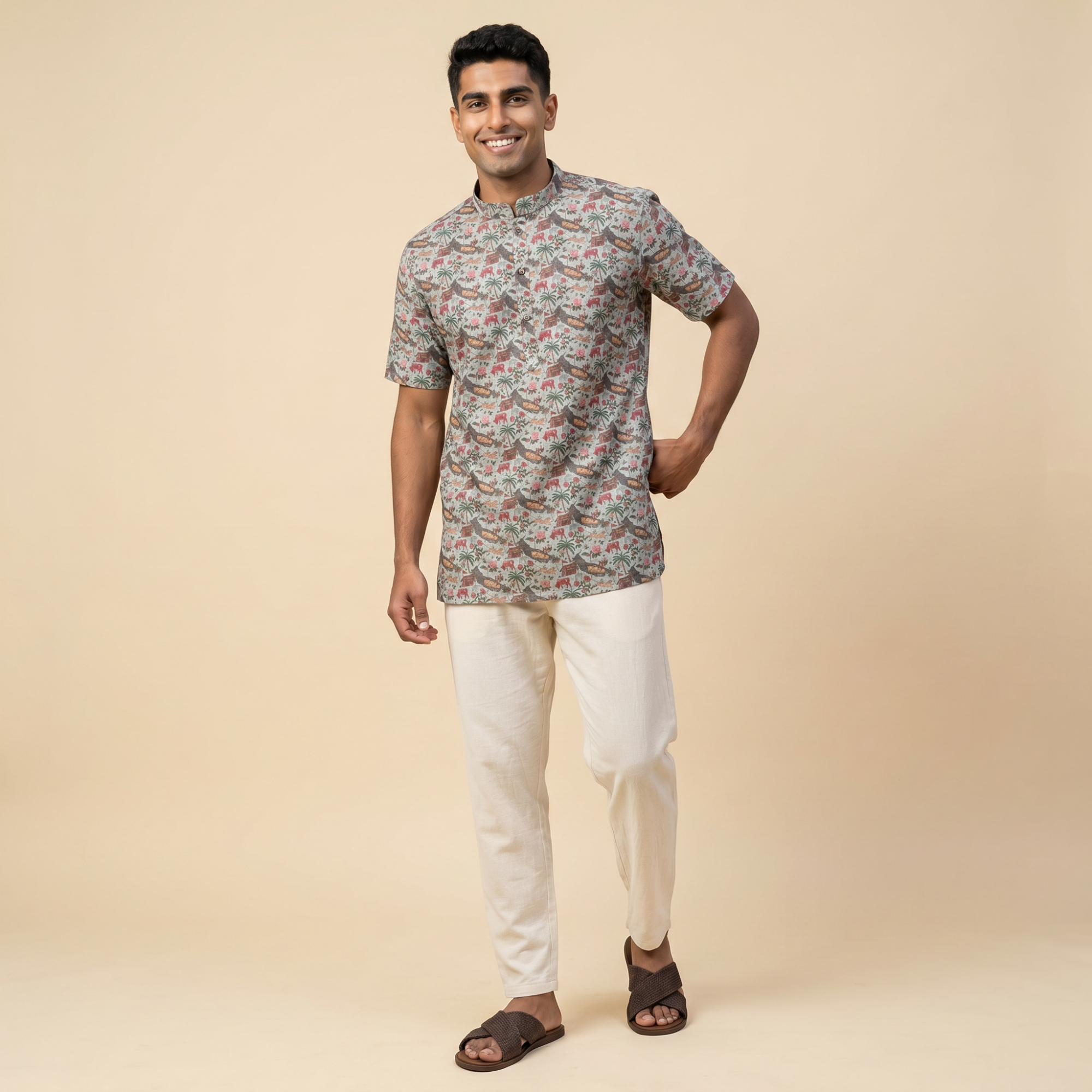 Men's Tropical Heritage Print Short Kurta (408)