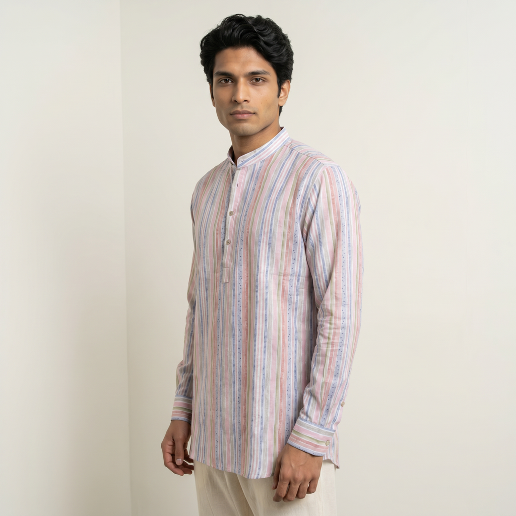 Men's Pastel Striped Short Kurta (334)