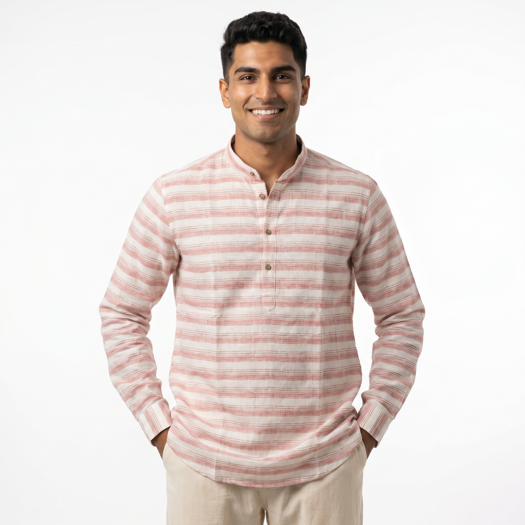 Men's Pink Striped Short Kurta (562)