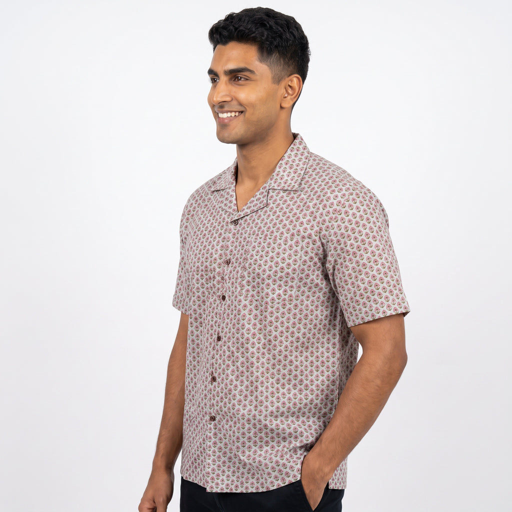 Men's Pink Floral Printed Half Sleeve Relaxed Fit Shirt (1117)