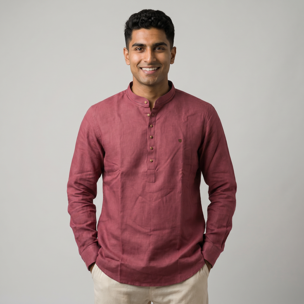 Men's Solid Rosewood Short Kurta (5811)