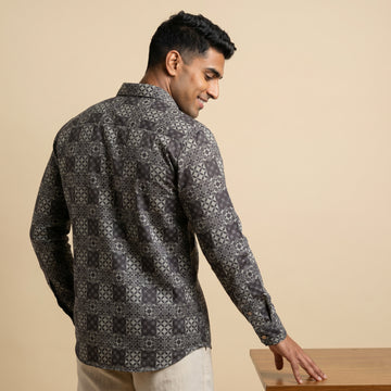 Men's Charcoal grenn Tile Print Short Kurta