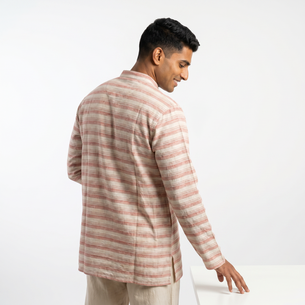 Men's Pink Striped Short Kurta (562)