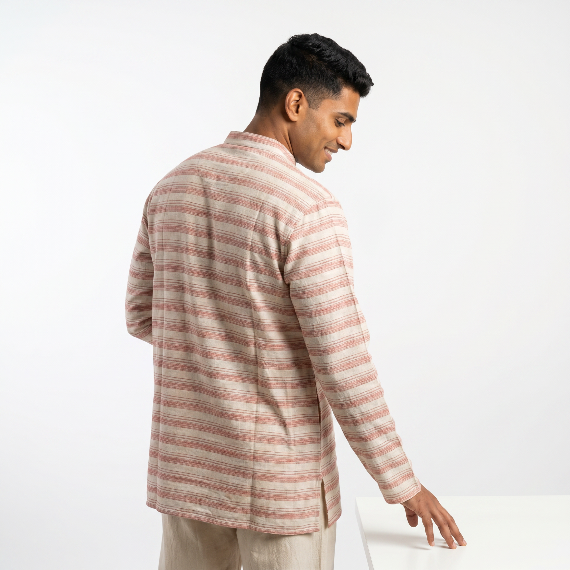 Men's Pink Striped Short Kurta (562)