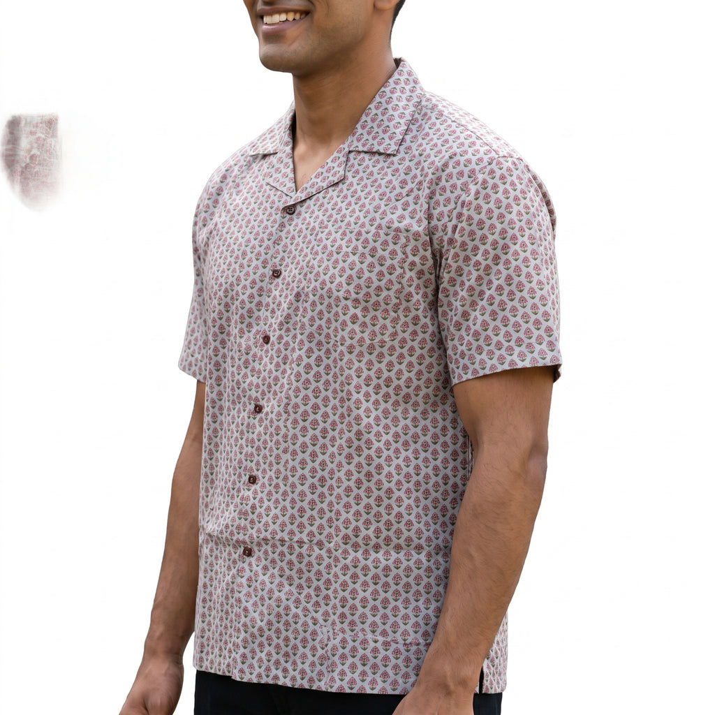 Men's Pink Floral Printed Half Sleeve Relaxed Fit Shirt (1117)