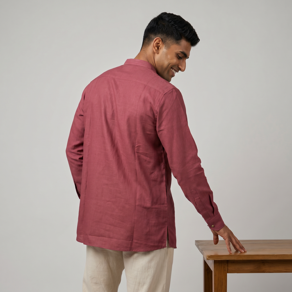 Men's Solid Rosewood Short Kurta (5811)