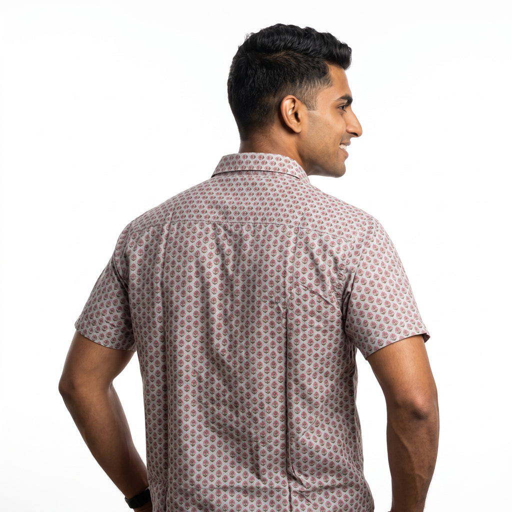 Men's Pink Floral Printed Half Sleeve Relaxed Fit Shirt (1117)