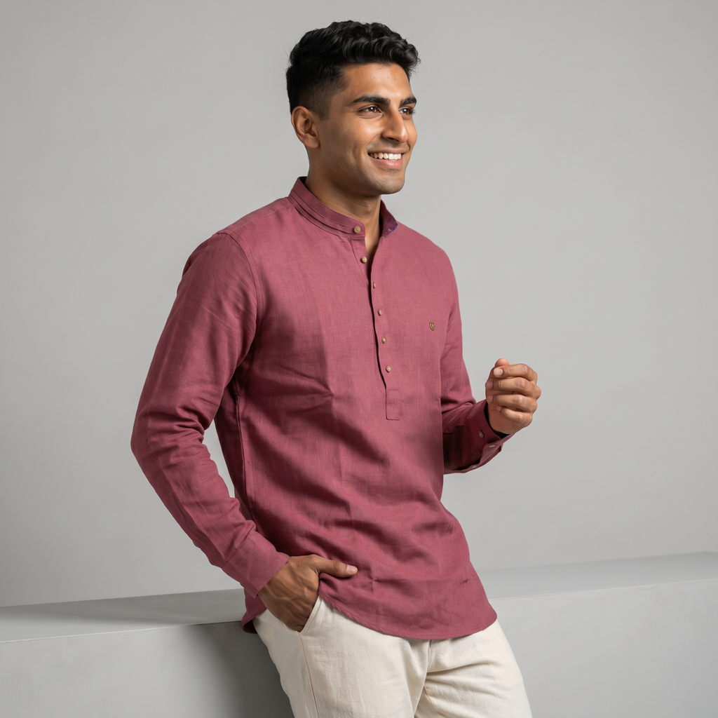 Men's Solid Rosewood Short Kurta (5811)
