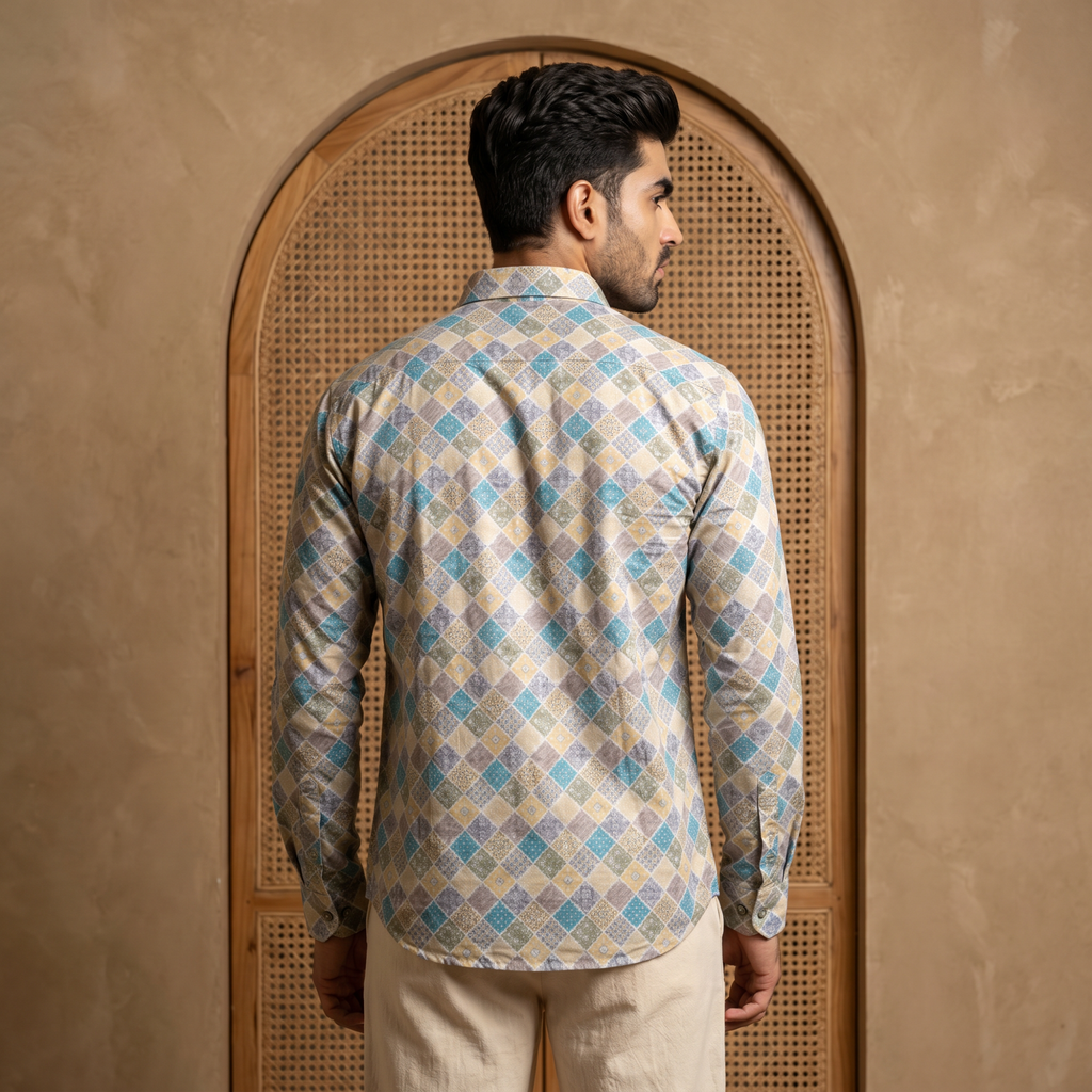 Men's Pastel Diamond Print Short Kurta (300)